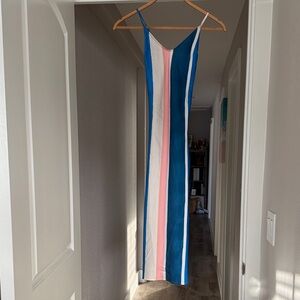 H&M Blue and Pink Striped Midi Dress